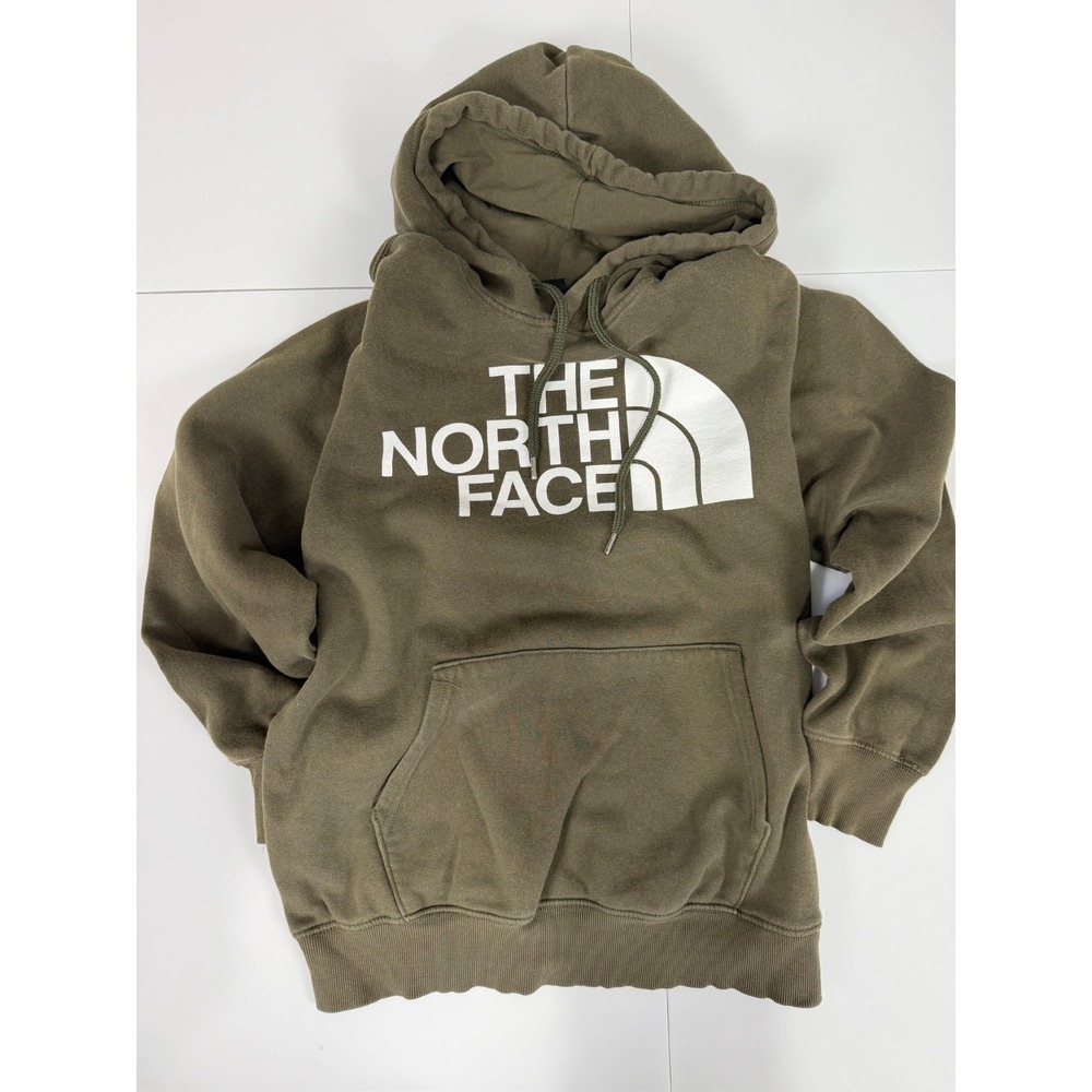 The North Face Mens Small Logo Hoodie Olive Green Pullover Sweatshirt